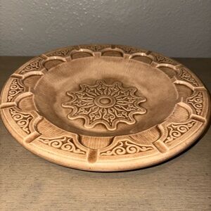 Vintage Ceramic Pottery Ashtray Golden Brown Heavy Round Floral